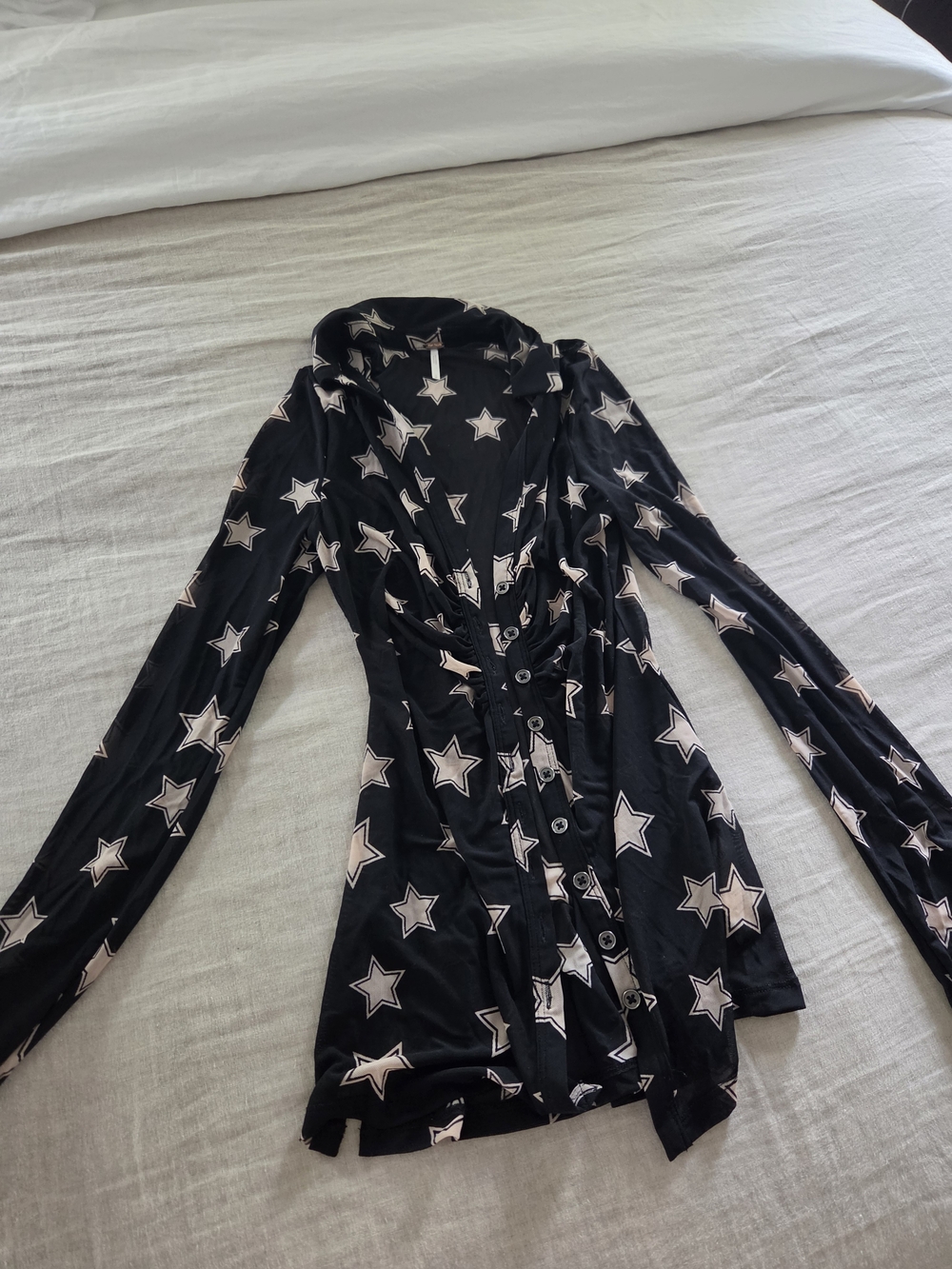 Free People Black Star-Print Button Front Top